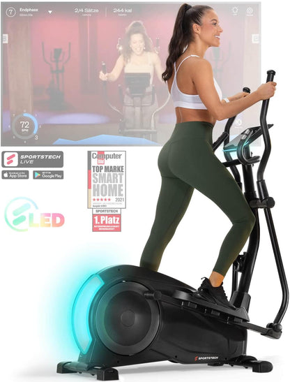 Sportstech CX700 Crosstrainer LED Technologie, 12 Programme, Magnetbremssystem, 24 kg, gelenkschonend