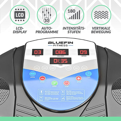 Bluefin Fitness Vibrationsplatte Pro-Modell, leise Motoren, verbessertes Design, eingebaute Lautsprecher