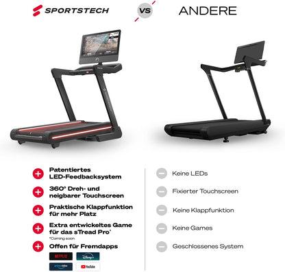 Sportstech Profi Laufband klappbar, bis 20 km/h, Steigung, 7 PS, große Lauffläche, Touch-Display, sTread Pro