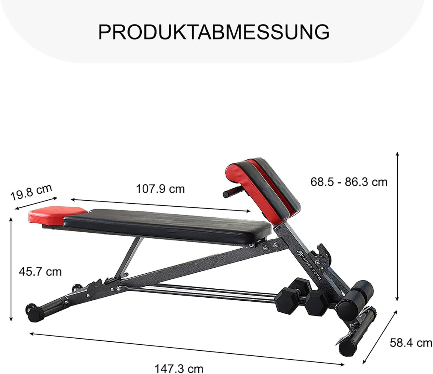 FF Finer Form Multifunktionale Hantelbank, Rückenverlängerung, Schrägbank, Flachbank, verstellbar für Ganzkörpertraining