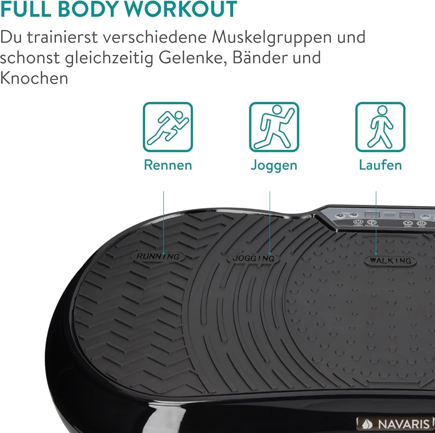 Navaris Vibrationsplatte, Ganzkörper Sportgerät, Vibration Shaper, Fitness Training, Bauch Beine Po, mit Bändern