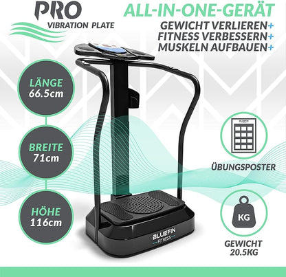 Bluefin Fitness Vibrationsplatte Pro-Modell, leise Motoren, verbessertes Design, eingebaute Lautsprecher