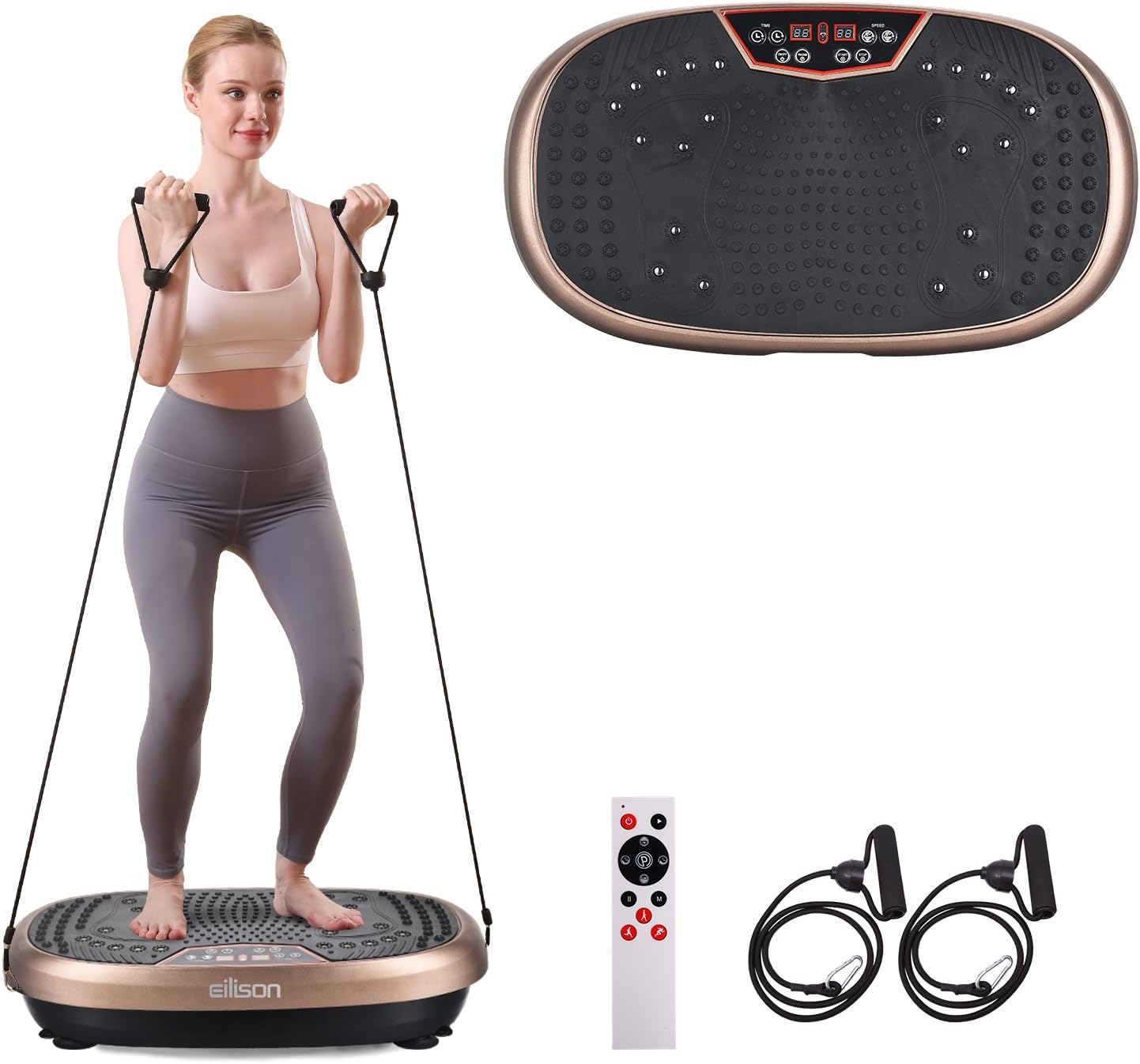 EILISON Vibration Plate Fitpro, Ganzkörper-Workout, Lymphdrainage, Shaping, Toning, Wellness, Recovery, mit Loop Bands