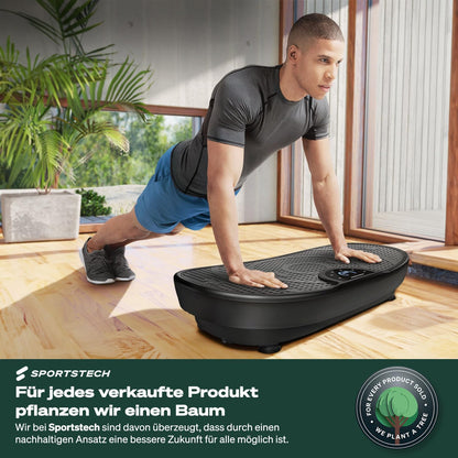 Sportstech Vibrationsplatte VP250, Curved Slim Design, 180 Stufen, 7+1 Programme inkl. Yoga, Bluetooth, Fettverbrennung & Muskelaufbau