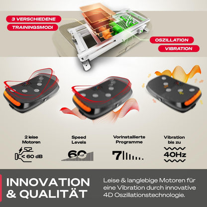 Sportstech 4D Vibrationsplatte VP400, Curved Design, LED Display, Trainingsbänder, Oszillation & Vibration, optional mit Hanteln