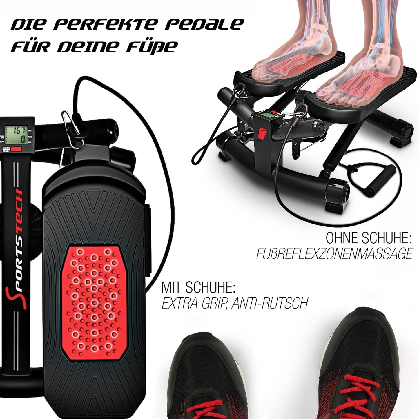 Sportstech 2in1 Twister Stepper mit Power Ropes, STX300, Dreh- & Sidestepper, Display, Widerstand, für Anfänger & Fortgeschrittene