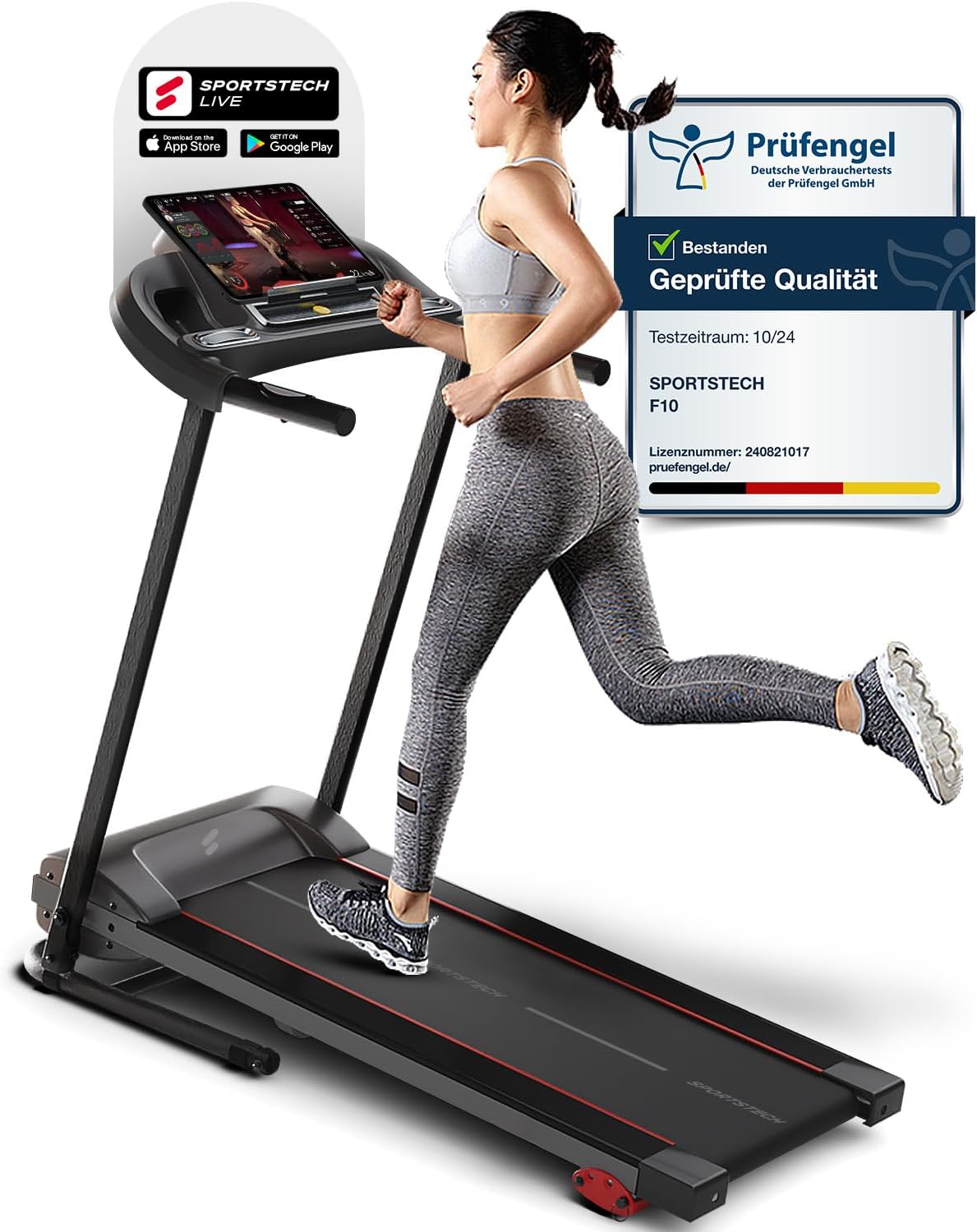 Sportstech Laufband – LED, klappbar, manuelle Steigung, Bluetooth, max. 120 kg, 10-14 km/h, Treadmill