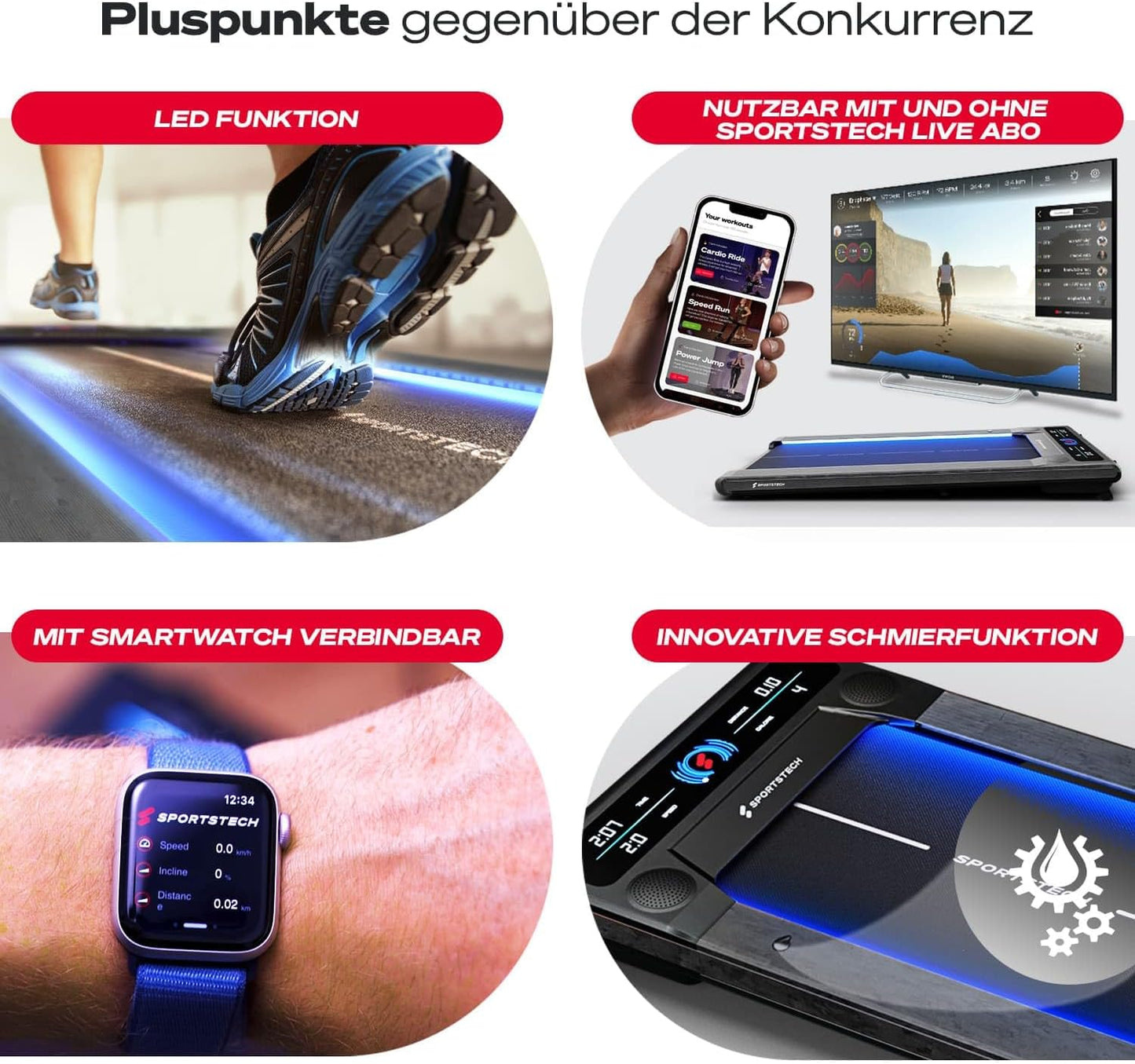 Sportstech Laufband für Zuhause, Walking Pad, 1-6km/h, geräuscharm, 120 kg, kompakt, LCD Display, App-kompatibel