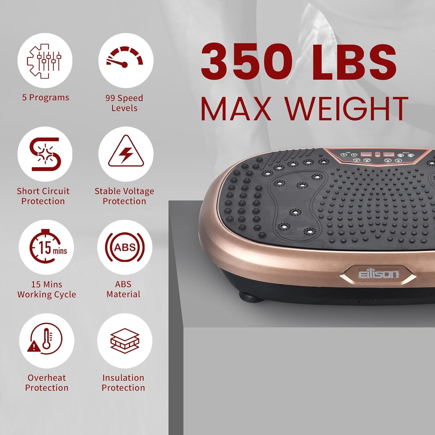 EILISON Vibration Plate Fitpro, Ganzkörper-Workout, Lymphdrainage, Shaping, Toning, Wellness, Recovery, mit Loop Bands