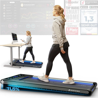 Sportstech Laufband für Zuhause, Walking Pad, 1-6km/h, geräuscharm, 120 kg, kompakt, LCD Display, App-kompatibel