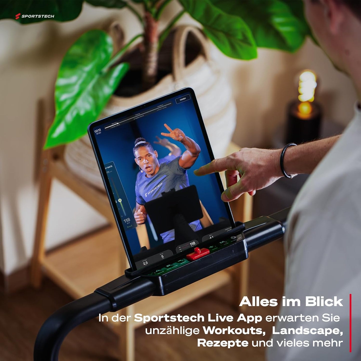 Sportstech Walking Pad, automatische Steigung bis 19%, 8-12 km/h, LED-Display, App, kompakt, leise, Home Office