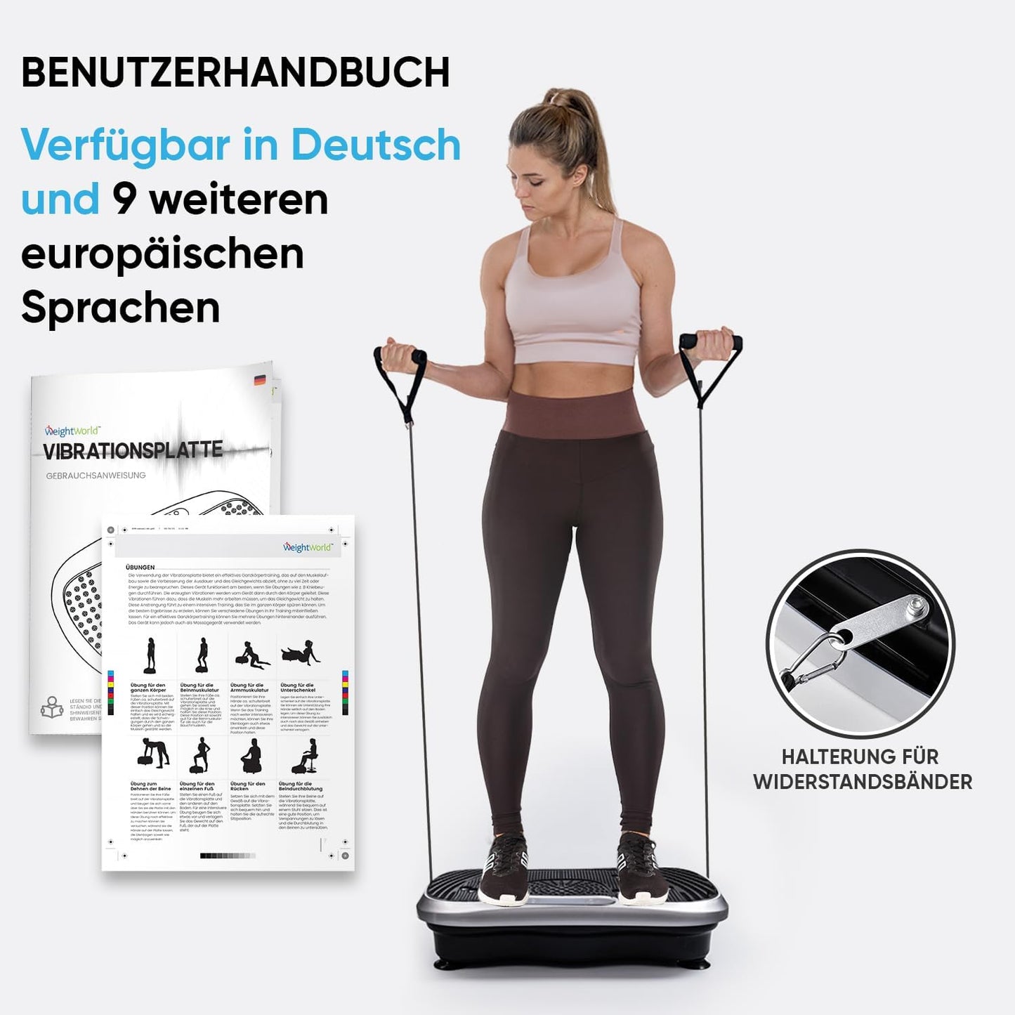 Vibrationsplatte, 99 Intensitätsstufen, 5 Programme, Ganzkörpertraining, Muskelaufbau, Massage, Bluetooth, Home Workout