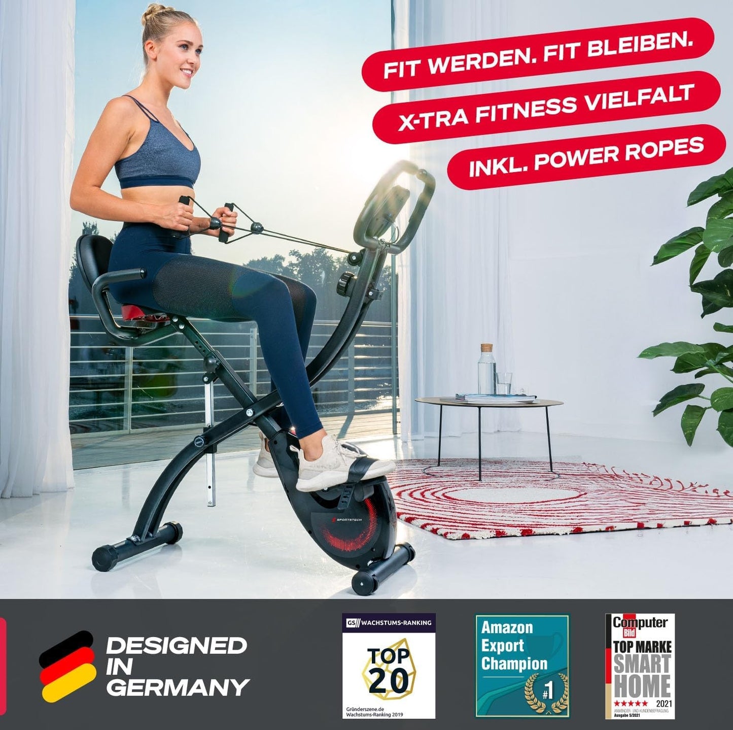 Sportstech Ergometer klappbar, Hometrainer Bike 120kg, Fitness Fahrrad, App mit Live-Kursen, X150 Bike