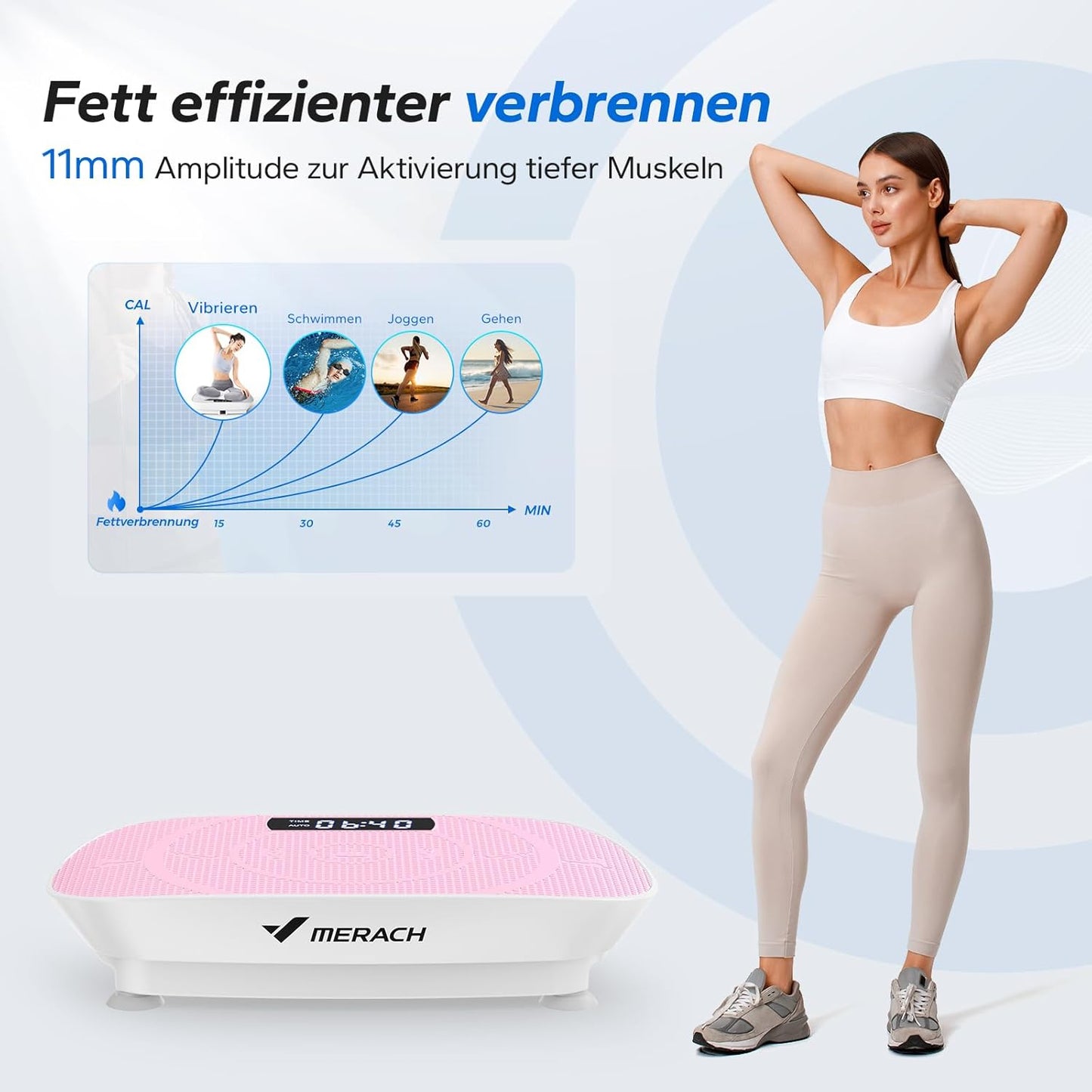 MERACH Vibrationsplatte, Ganzkörpertraining, Muskelaufbau, automatische Geschwindigkeitsregelung, Bluetooth-Lautsprecher