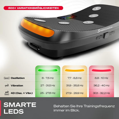 Sportstech 4D Vibrationsplatte VP400, Curved Design, LED Display, Trainingsbänder, Oszillation & Vibration, optional mit Hanteln