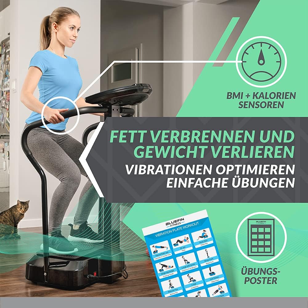 Bluefin Fitness Vibrationsplatte Pro-Modell, leise Motoren, verbessertes Design, eingebaute Lautsprecher