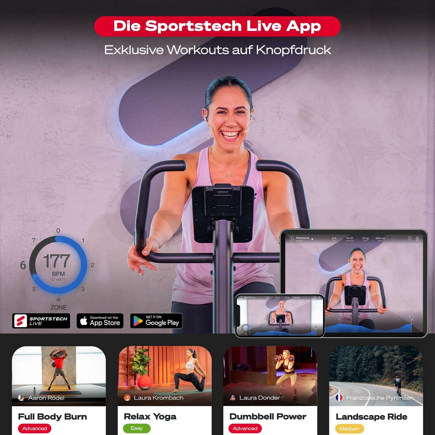 Sportstech Ergometer klappbar, Hometrainer Bike 120kg, Fitness Fahrrad, App mit Live-Kursen, X150 Bike