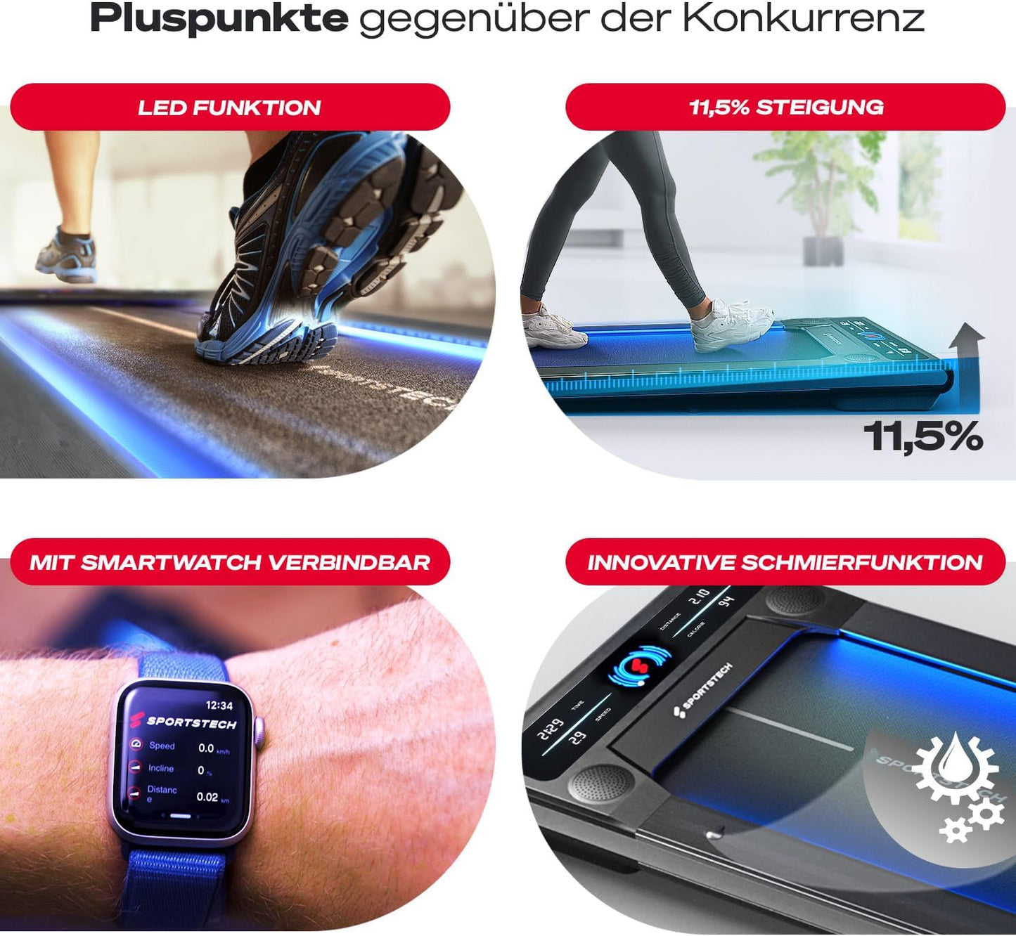 Sportstech Laufband für Zuhause, Walking Pad, 1-6km/h, geräuscharm, 120 kg, kompakt, LCD Display, App-kompatibel