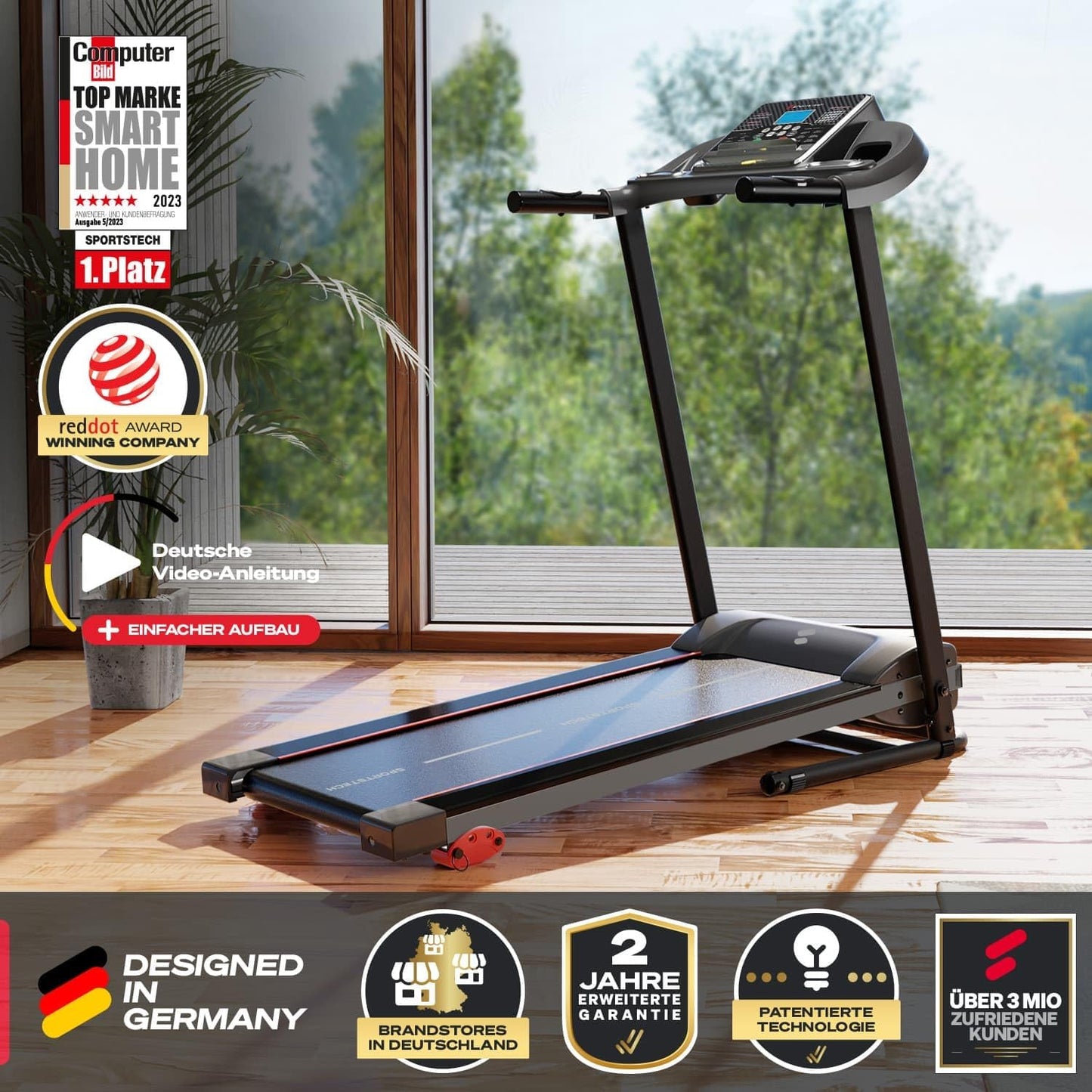 Sportstech Laufband – LED, klappbar, manuelle Steigung, Bluetooth, max. 120 kg, 10-14 km/h, Treadmill