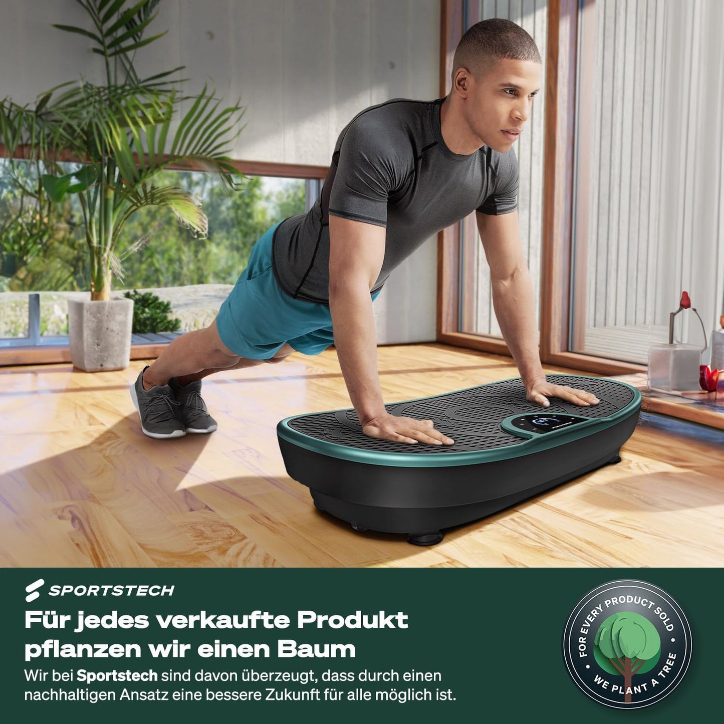 Sportstech Vibrationsplatte VP250, Curved Slim Design, 180 Stufen, 7+1 Programme inkl. Yoga, Bluetooth, Fettverbrennung & Muskelaufbau