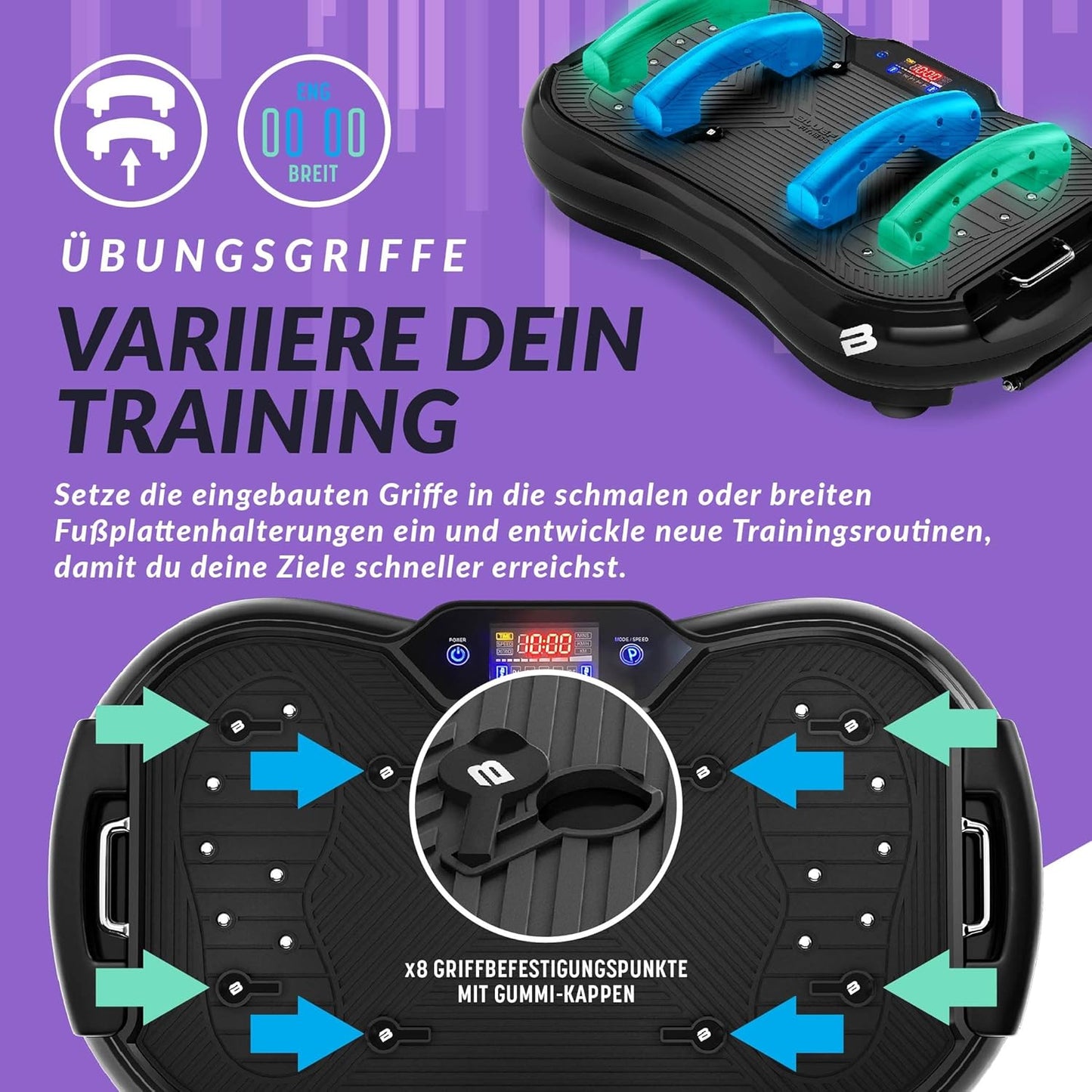 Bluefin Fitness Vibrationsplatte, Muskelaufbau, Ganzkörpertraining, Kompakt, Widerstandsbänder, Leiser Motor für Zuhause