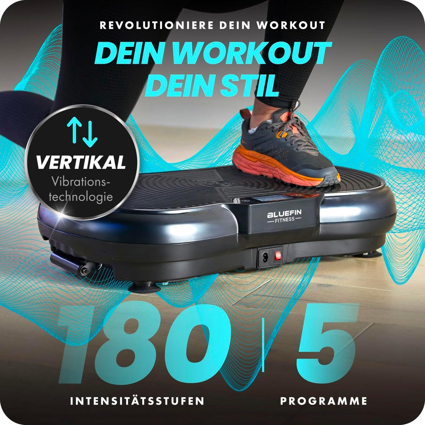 Bluefin Fitness Vibrationsplatte, Muskelaufbau, Ganzkörpertraining, Kompakt, Widerstandsbänder, Leiser Motor für Zuhause