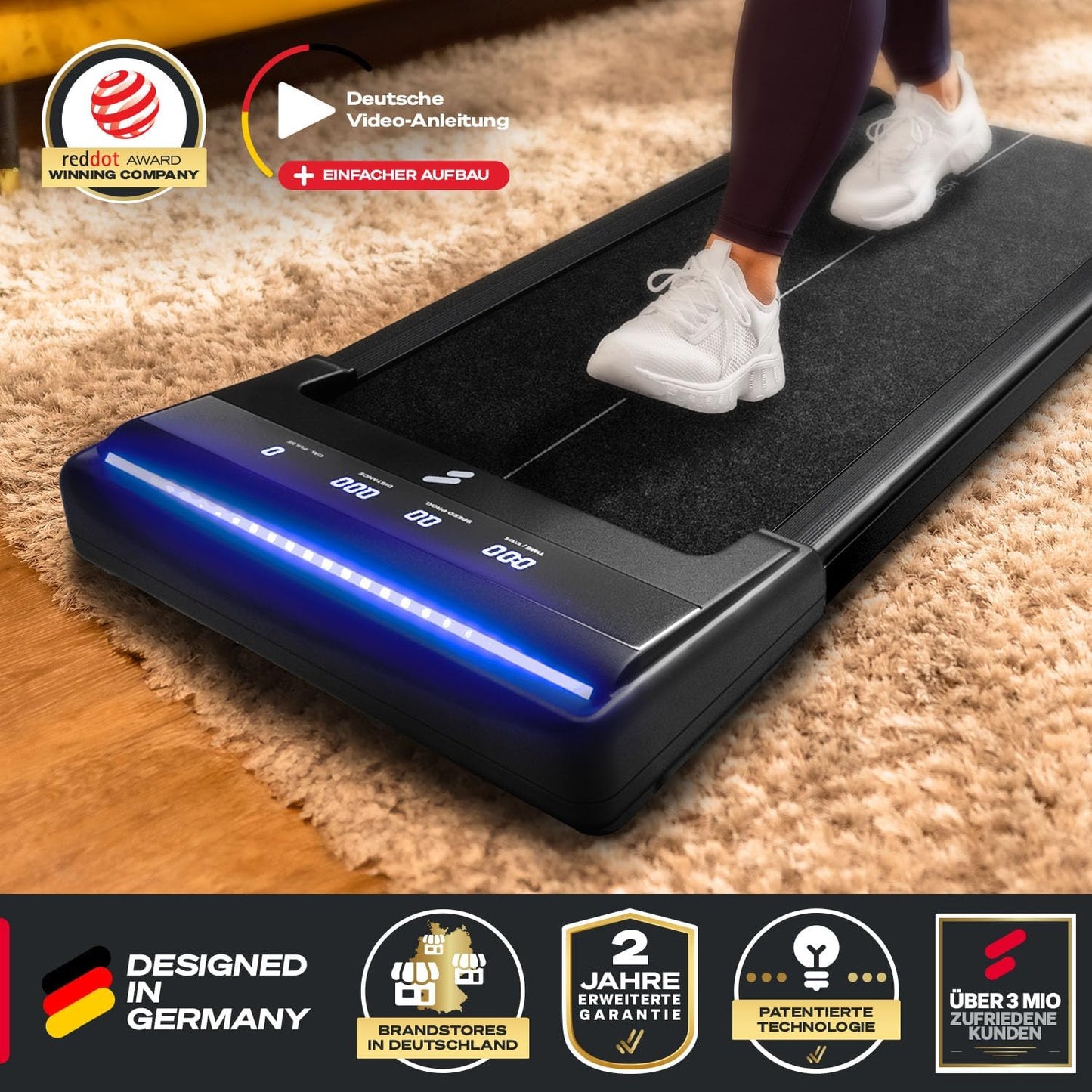 Sportstech Laufband Walking Pad, manuelle Steigung, 6-12 km/h, App, LED, Fernbedienung, kompakt, Home Office