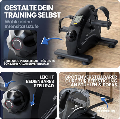 HELDENWERK Pedaltrainer Basic Set, TÜV/GS geprüft, mit Befestigungsgurt, Anti-Rutschmatte, Arm- und Beintrainer für Zuhause